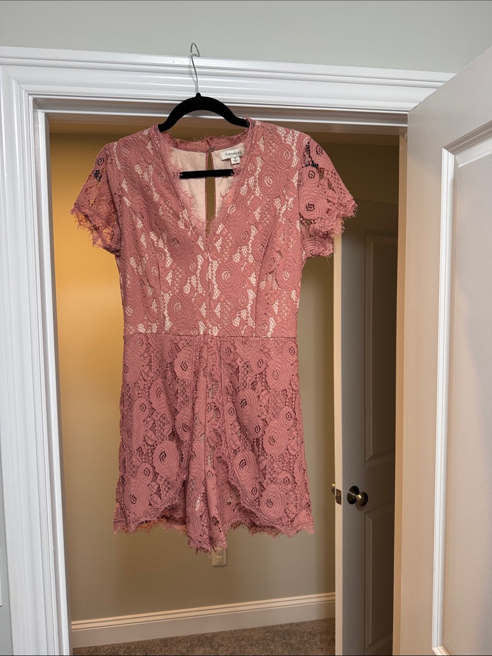 Francesca's Collections Dusty Rose Lace Romper